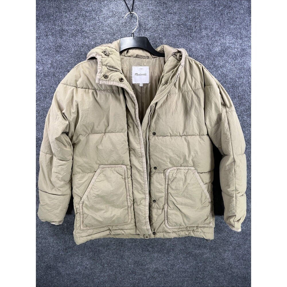 Madewell Holland Puffer Jacket XS Beige Quilted Winter Coat Snap Zip Women’s